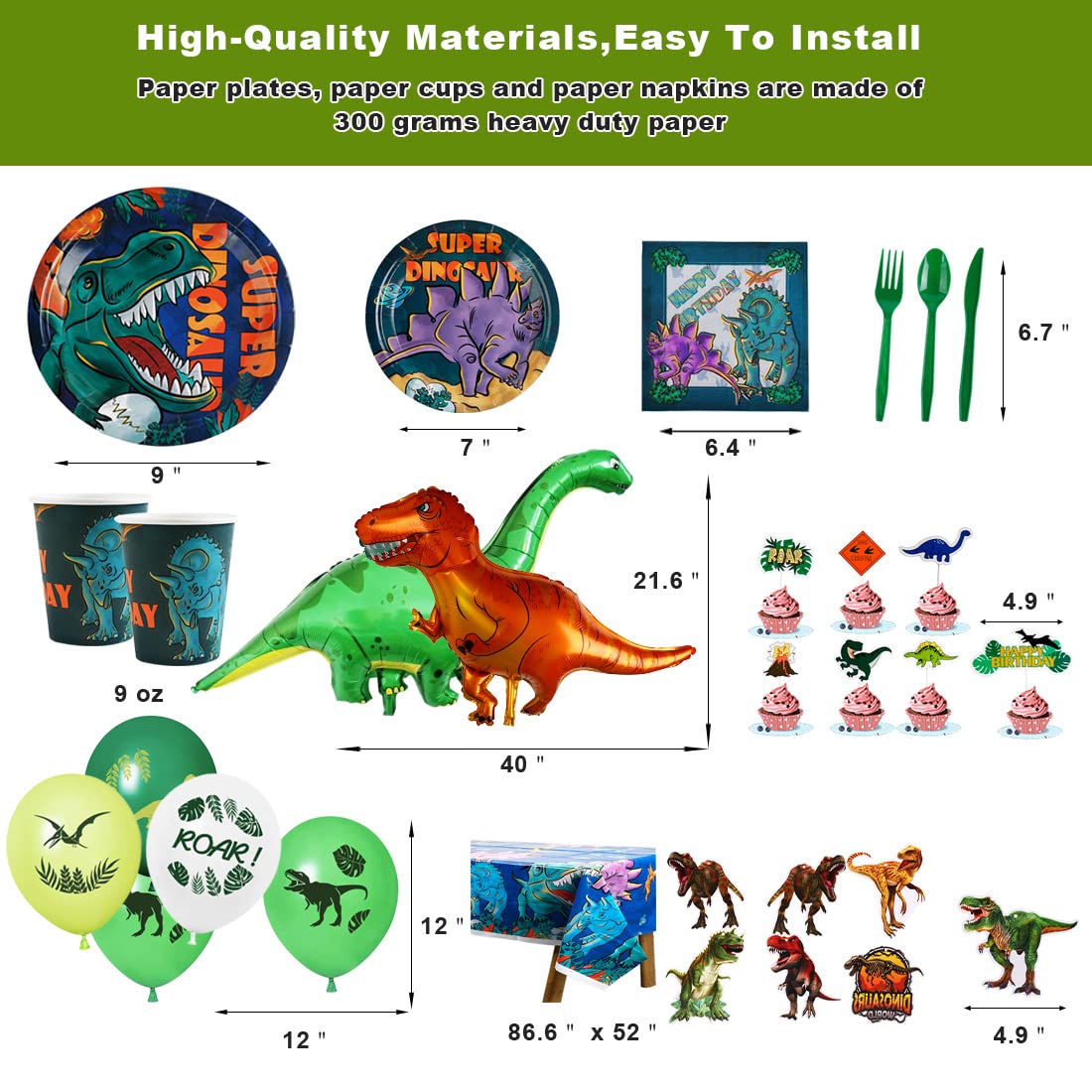 Vinfo Dinosaur Birthday Party Supplies Kit for Boys – All-in-One Dino Decor for 20 Guests