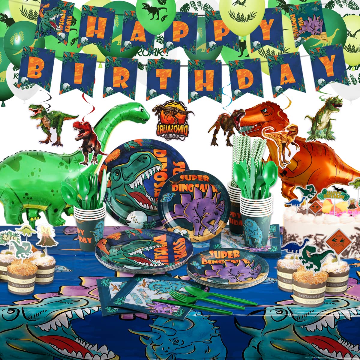Vinfo Dinosaur Birthday Party Supplies Kit for Boys – All-in-One Dino Decor for 20 Guests