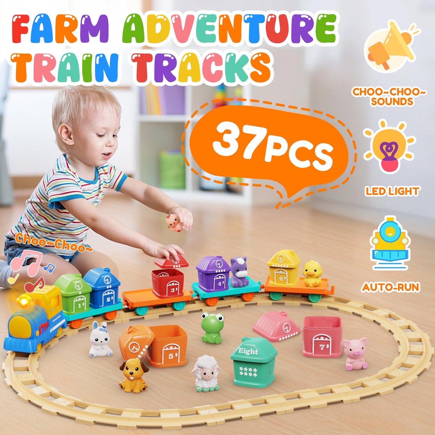Vinkp Toddler Train Set 1-2-3 Years | Light & Sound Montessori Learning Toy
