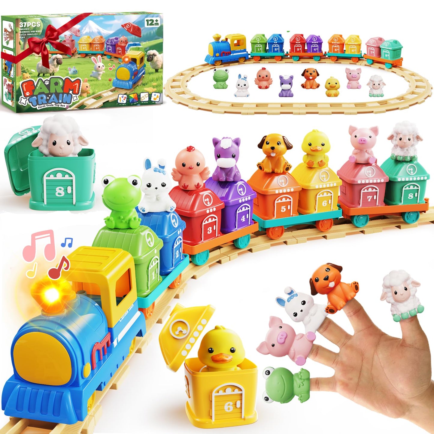 Vinkp Toddler Train Set 1-2-3 Years | Light & Sound Montessori Learning Toy