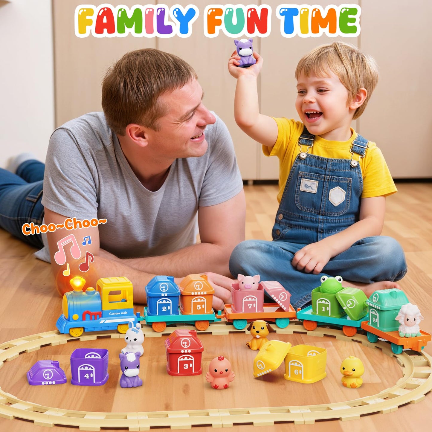 Vinkp Toddler Train Set 1-2-3 Years | Light & Sound Montessori Learning Toy