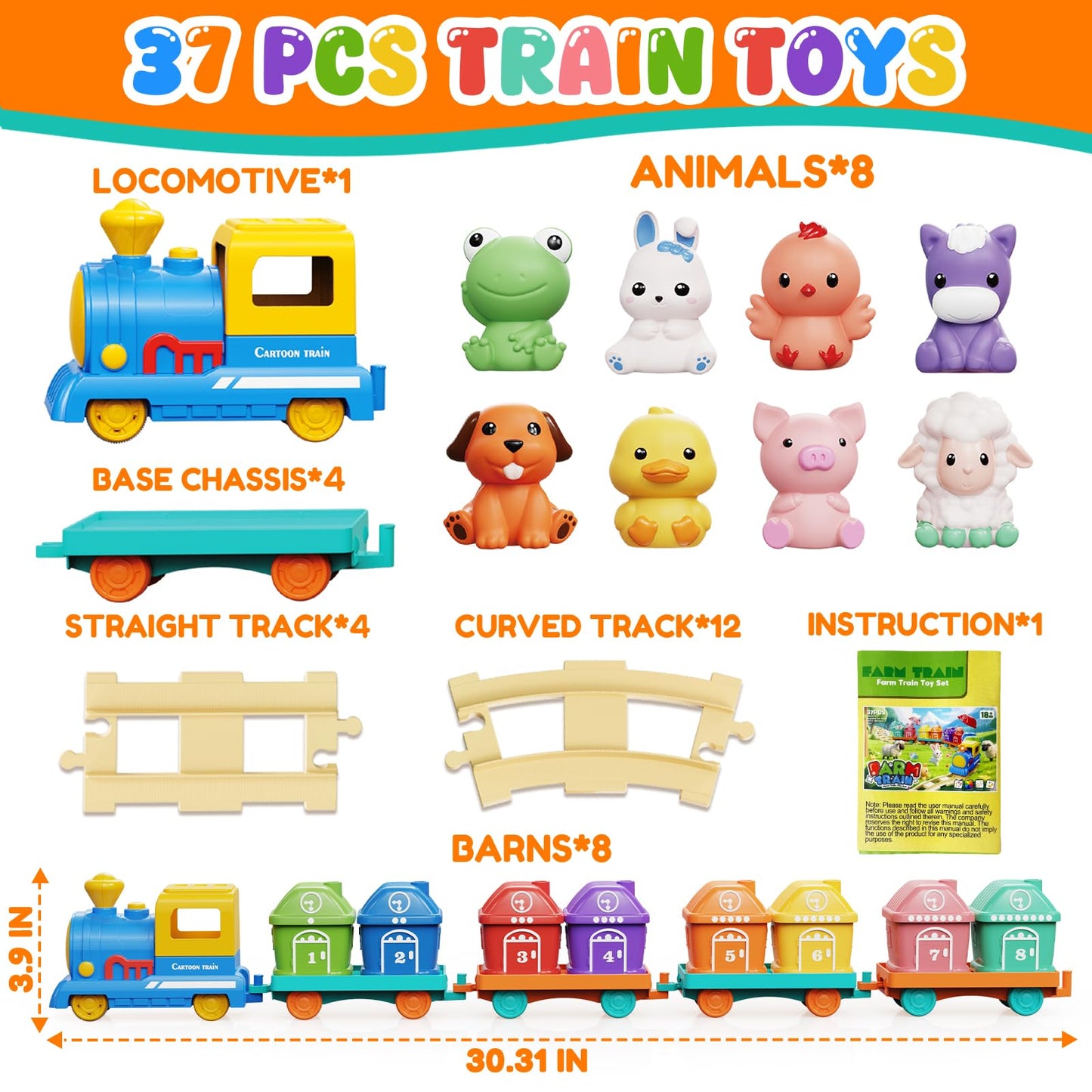 Vinkp Toddler Train Set 1-2-3 Years | Light & Sound Montessori Learning Toy
