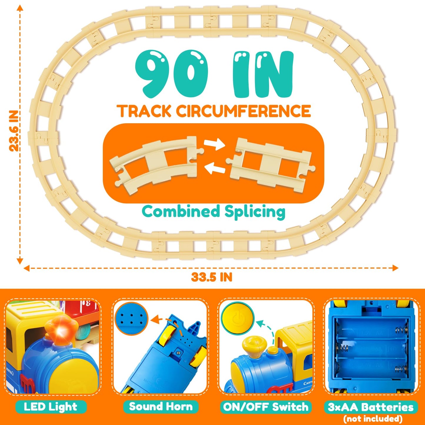 Vinkp Toddler Train Set 1-2-3 Years | Light & Sound Montessori Learning Toy