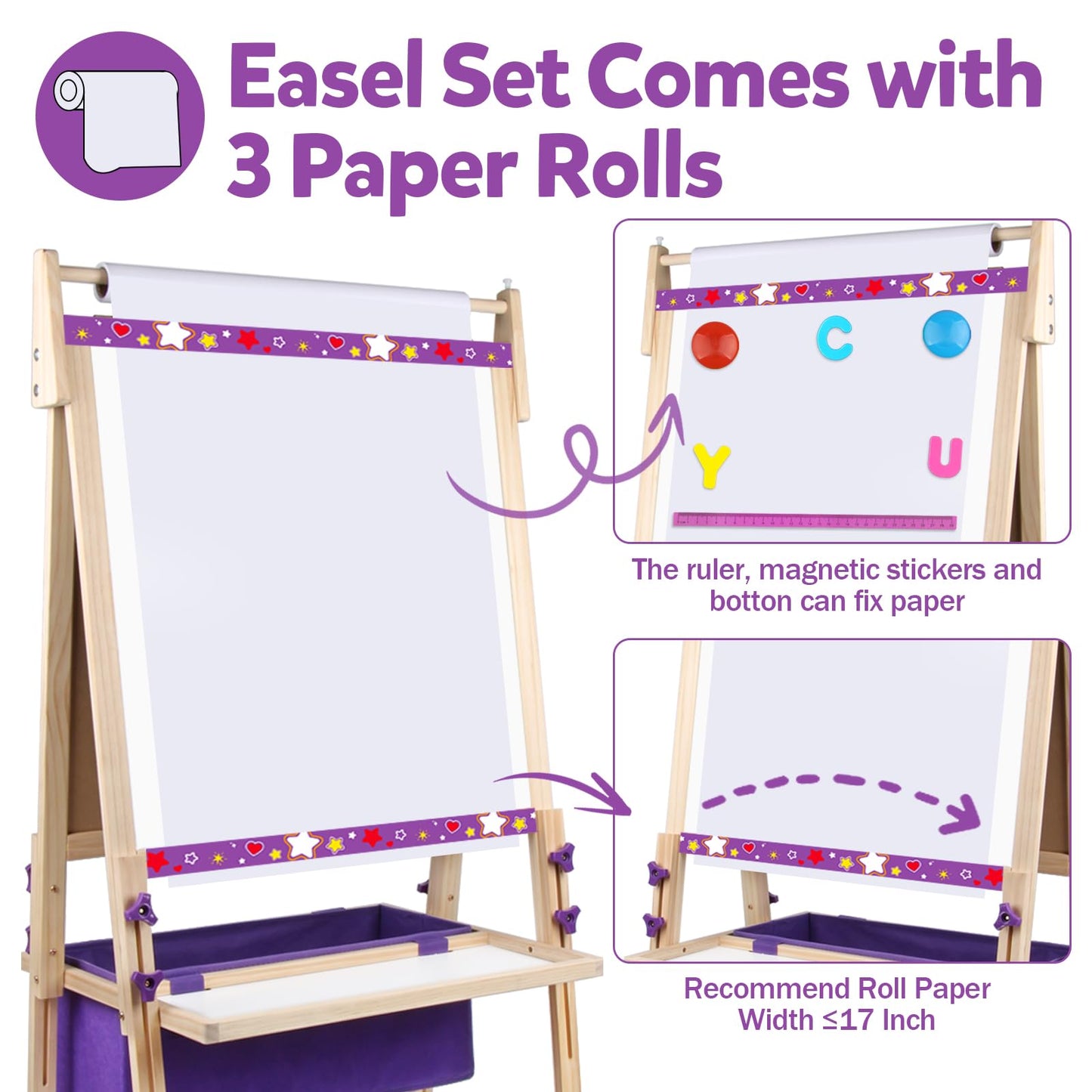 Vinlon Art Easel for Kids – 3-in-1 Whiteboard & Chalkboard, Adjustable Height