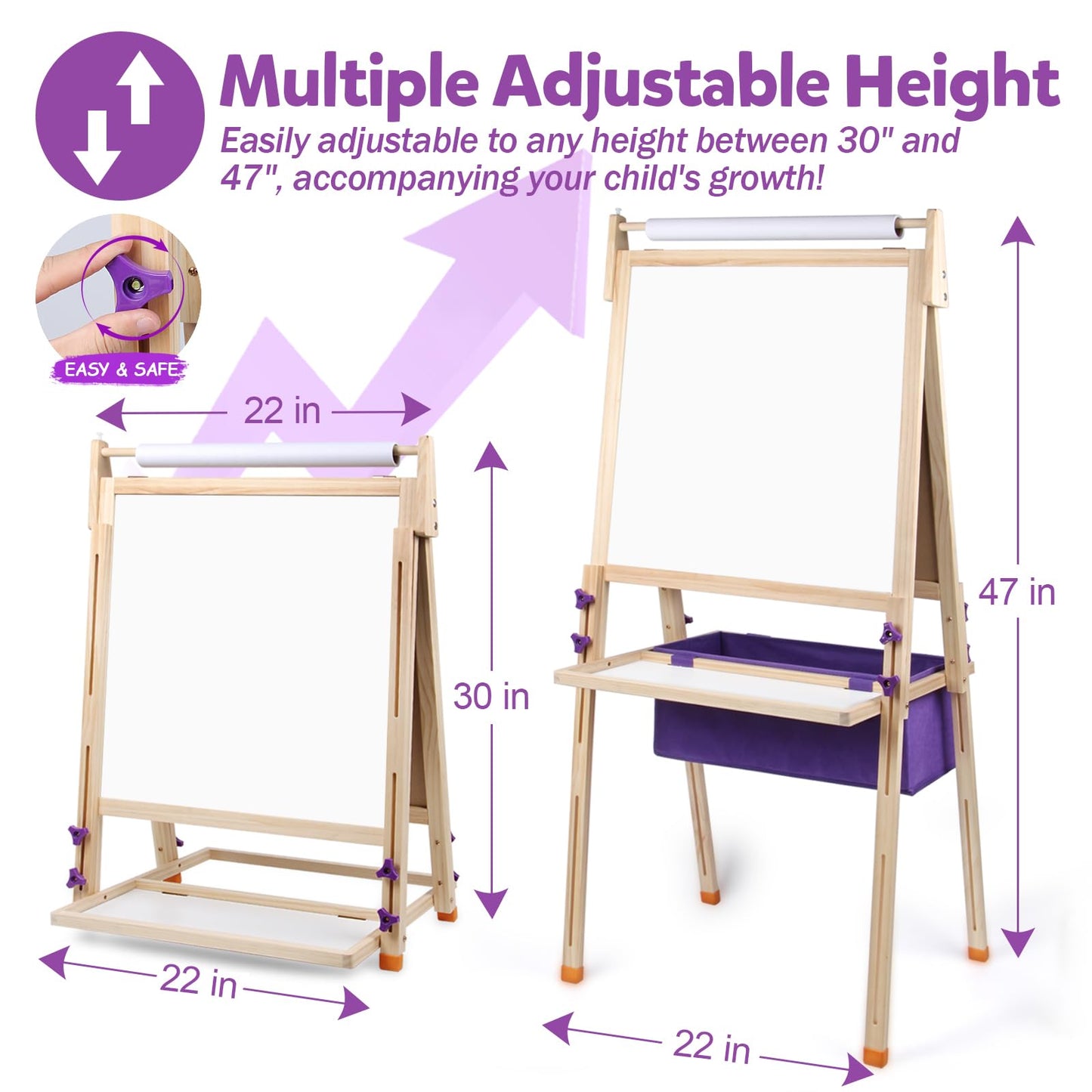 Vinlon Art Easel for Kids – 3-in-1 Whiteboard & Chalkboard, Adjustable Height