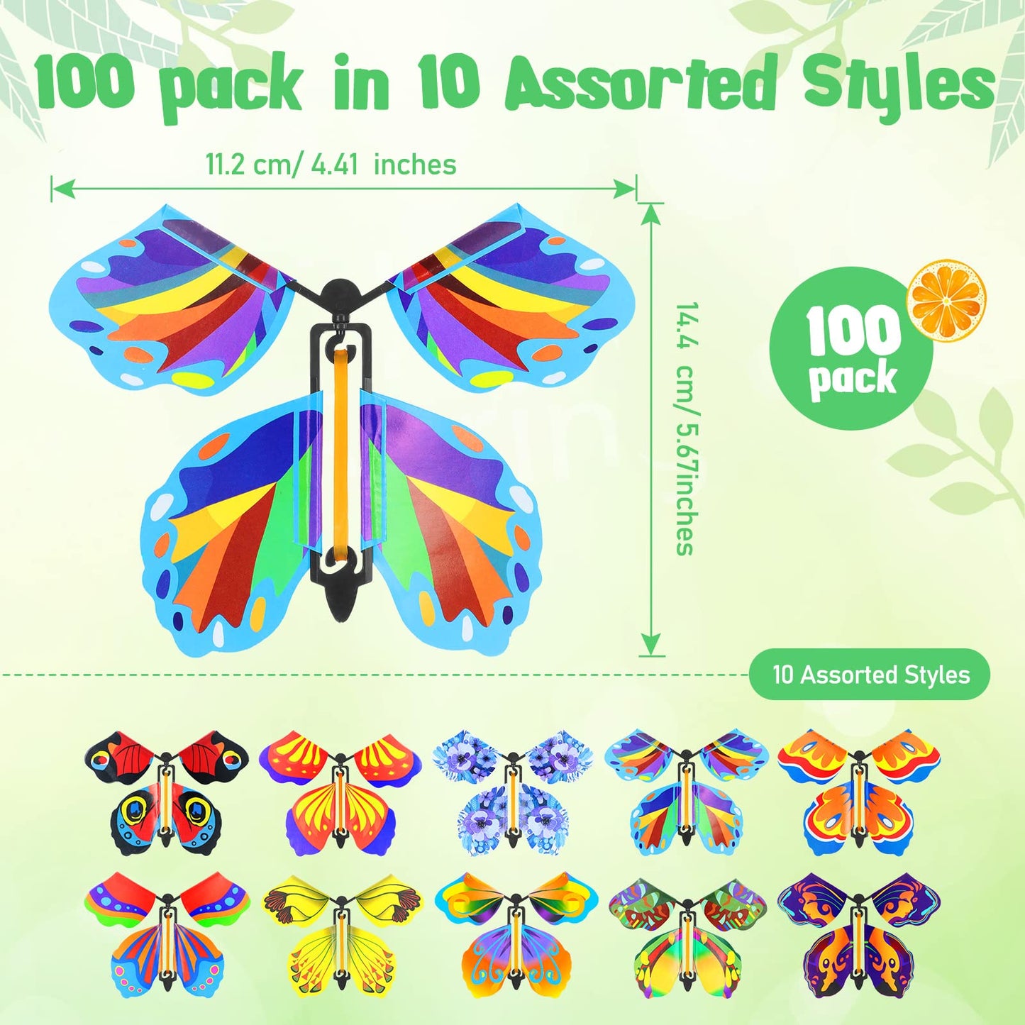 Vinsot 100 Flying Butterfly Wind-Up Bookmarks — 10 Styles