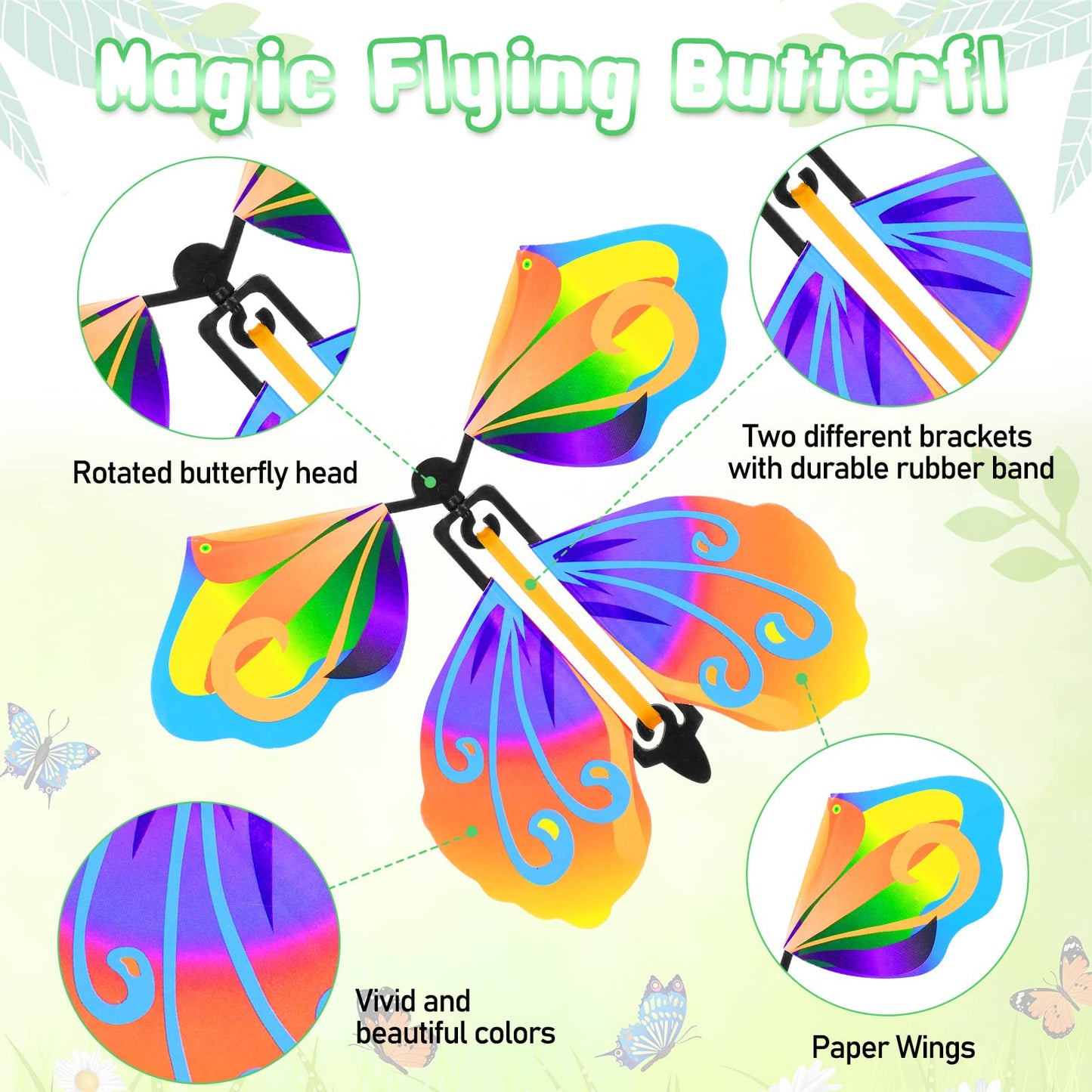 Vinsot 100 Flying Butterfly Wind-Up Bookmarks — 10 Styles