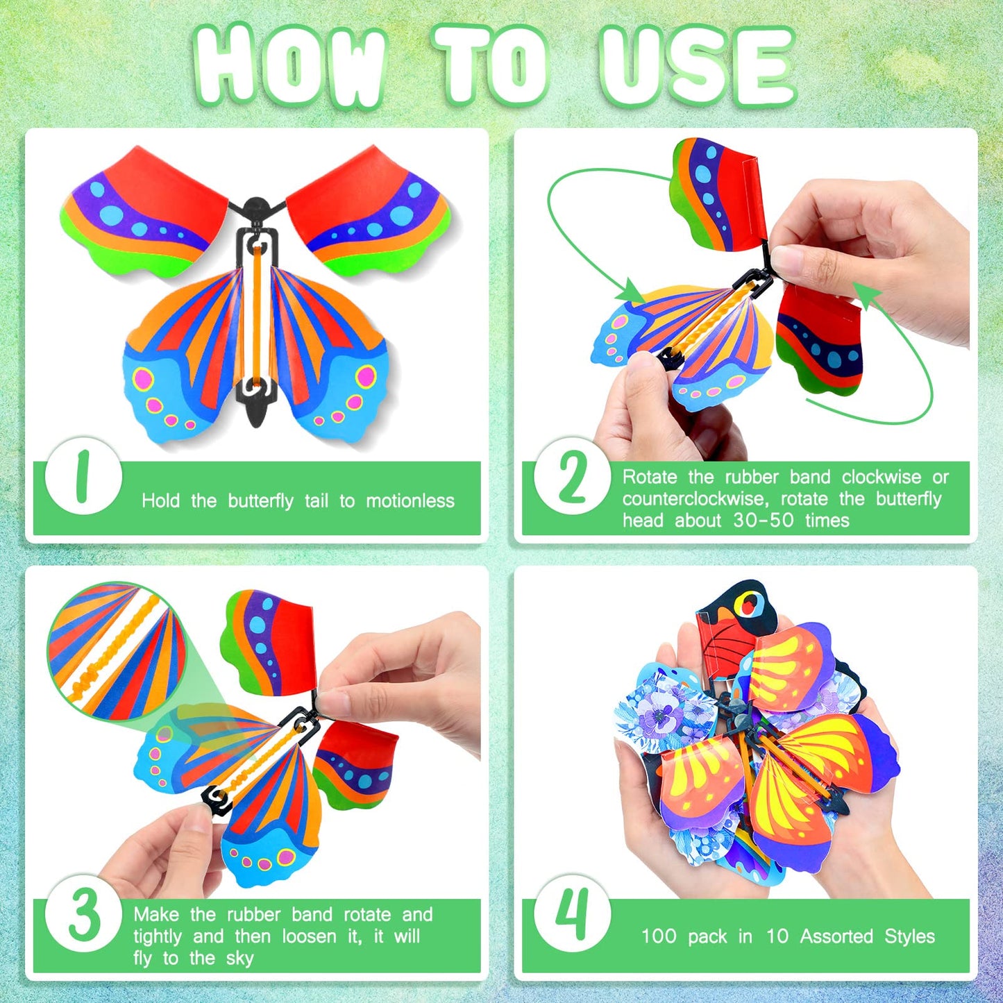 Vinsot 100 Flying Butterfly Wind-Up Bookmarks — 10 Styles