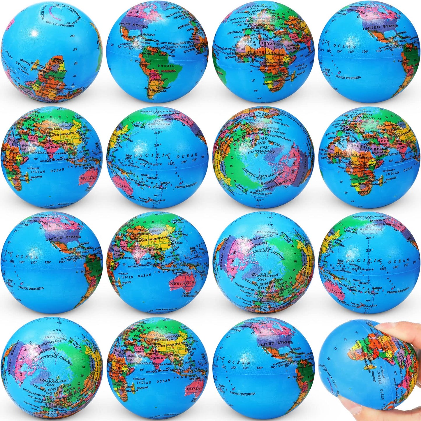 Vinsot 60 Pack Globe Squeeze Balls – 2.5-Inch Mini Earth Stress Balls for Finger Exercise, Classroom & Office