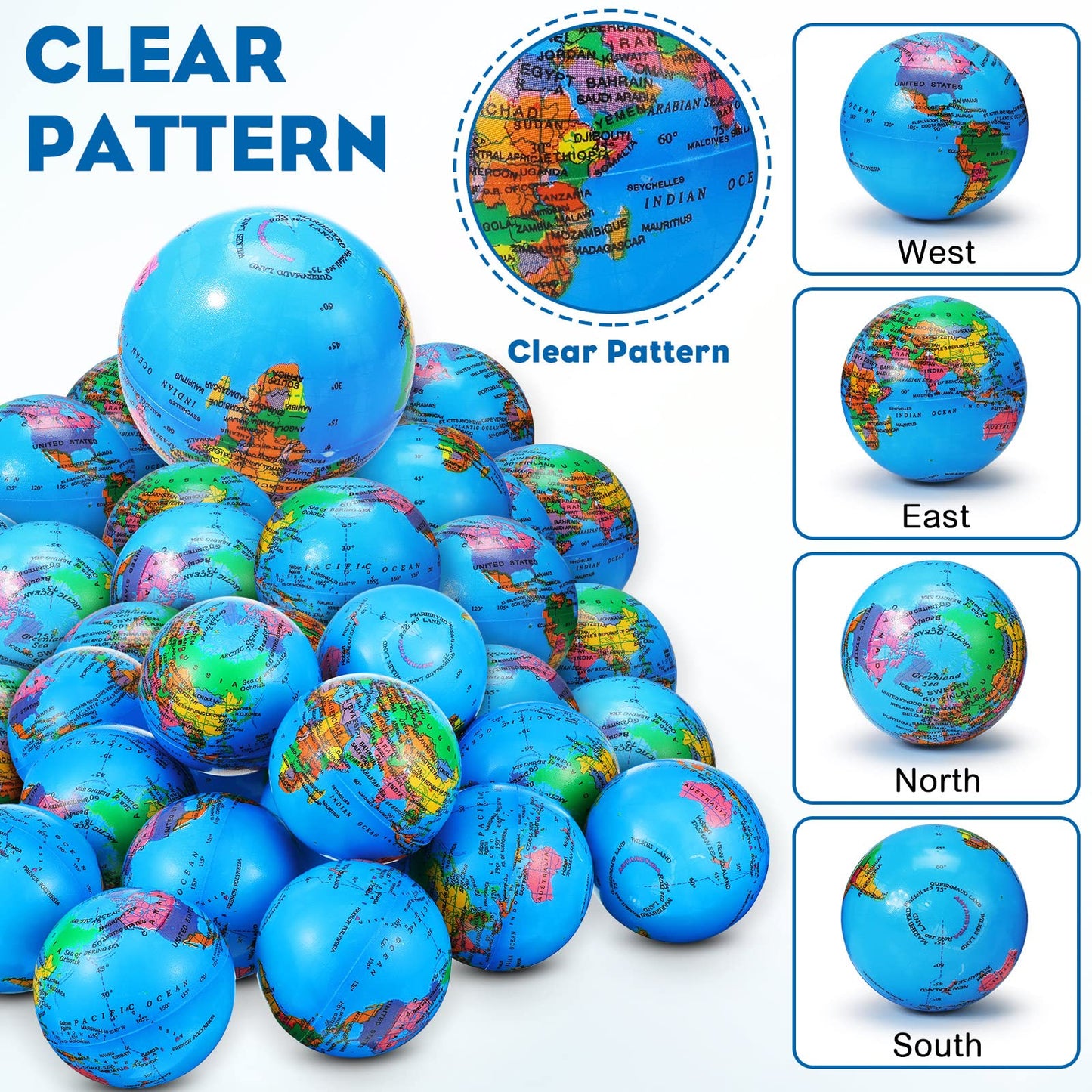 Vinsot 60 Pack Globe Squeeze Balls – 2.5-Inch Mini Earth Stress Balls for Finger Exercise, Classroom & Office