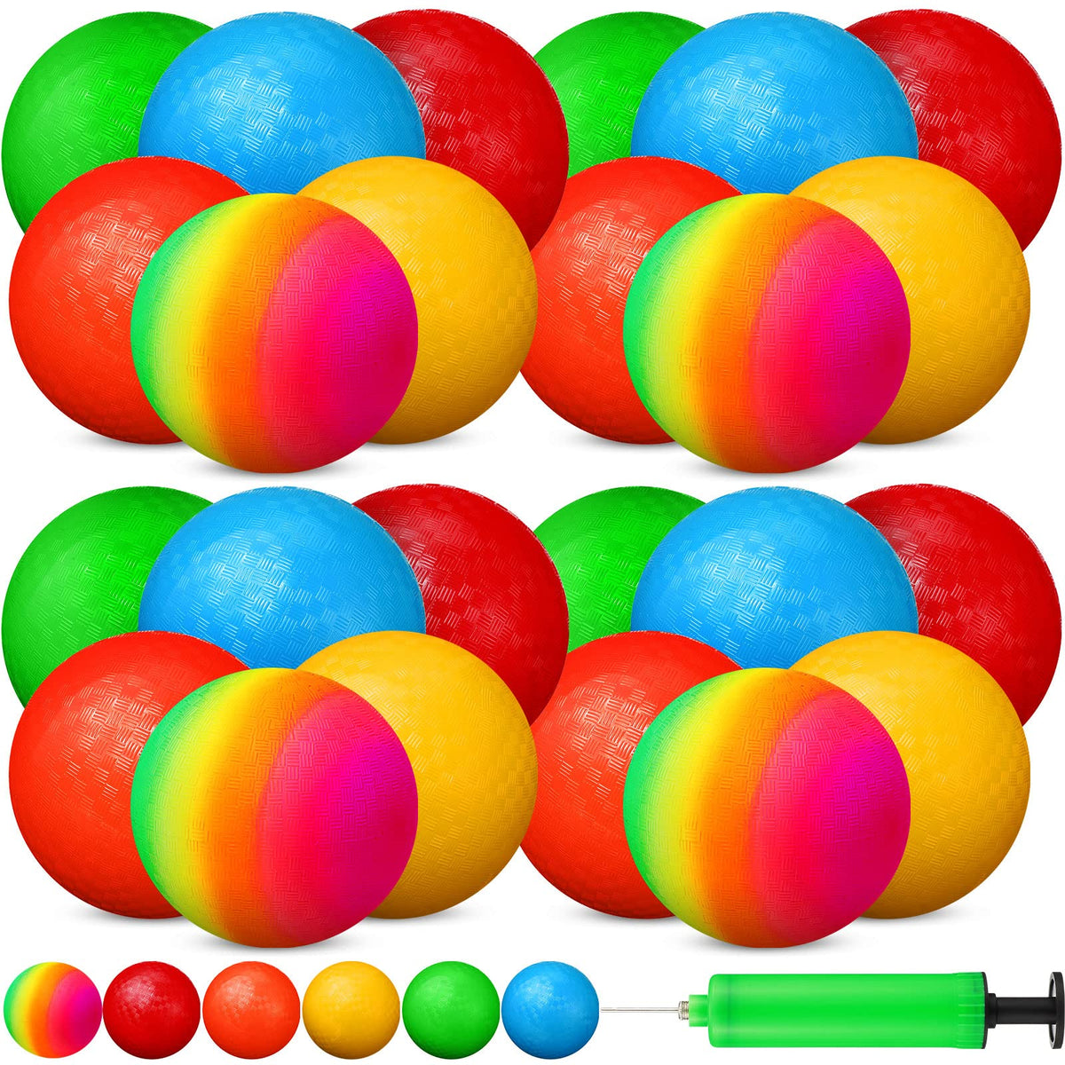 Vinsot 12 Pack 8.5 Inch Playground Balls with Pump – Bulk Bouncy Balls for Kids, Indoor & Outdoor (Mixed Color)