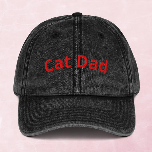 Cool quirky cat dad embroidered word Vintage effect Cotton Twill Cap