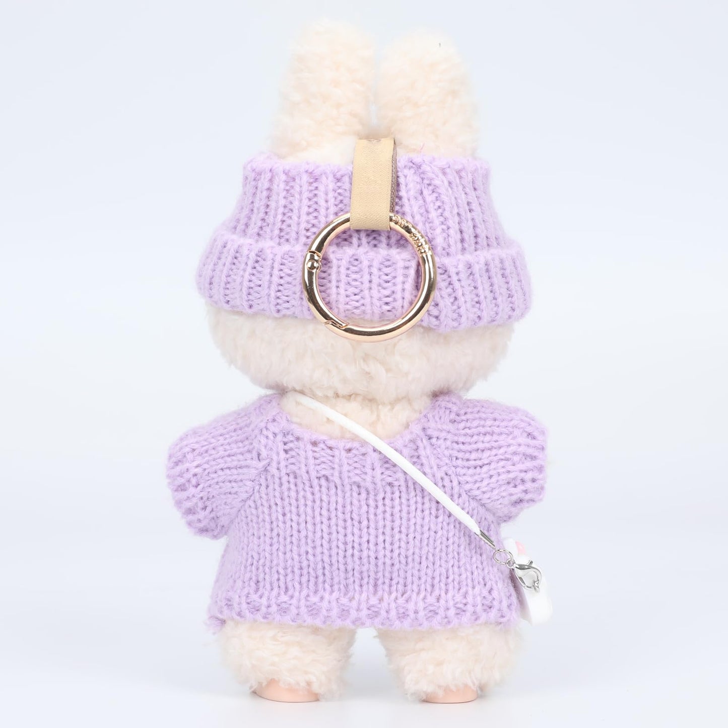 Vintay Handmade Purple Knit Doll Clothes for Labubu 17cm – 3-Piece Sweater, Hat & Mini Camera