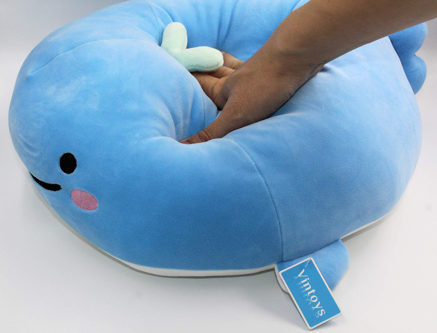 Vintoys Very Soft Blue Whale Plush Pillow – 17" Hugging Toy for Kids