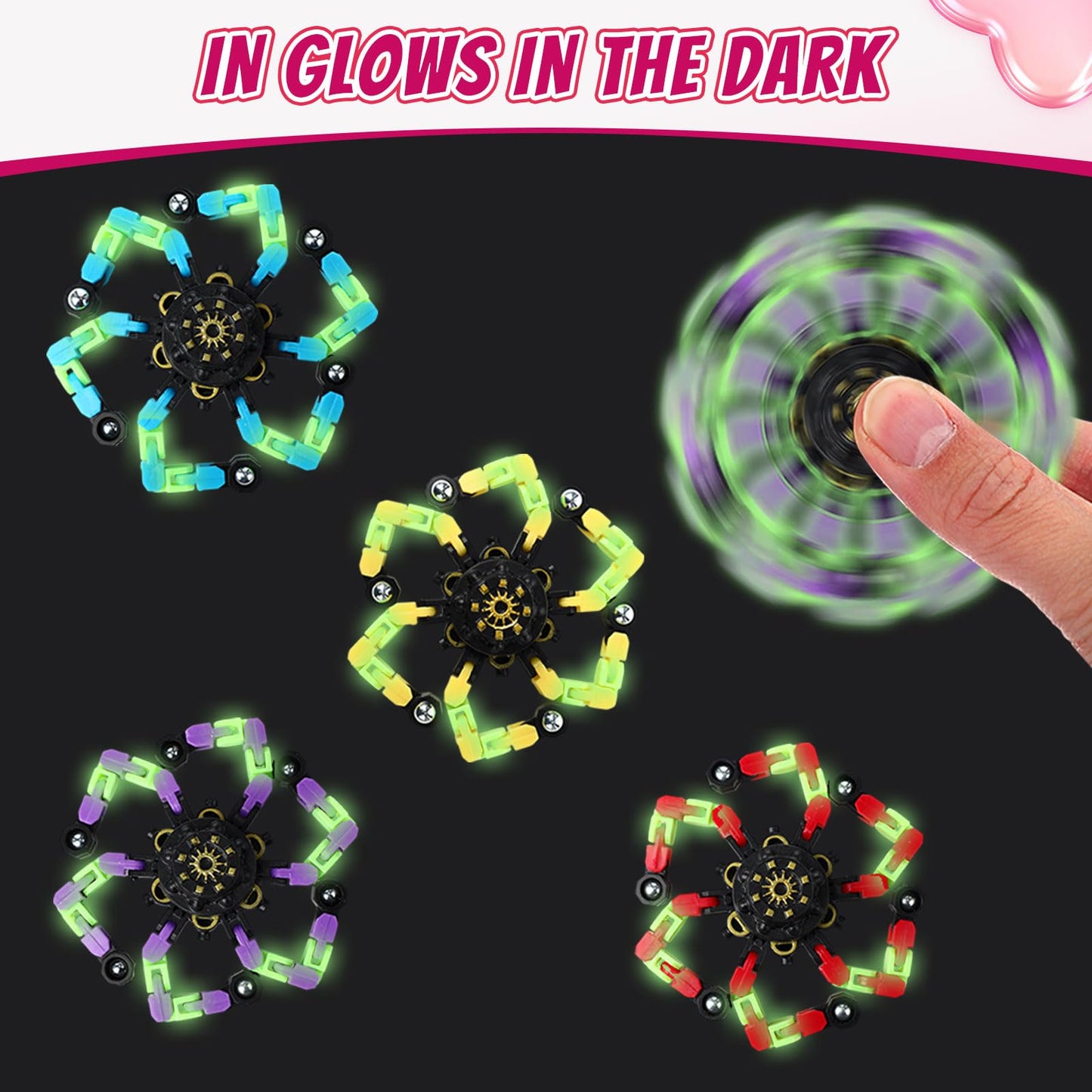 VioraWhite 28 Glow Fidget Spinners with Valentine Cards for Classroom Prizes