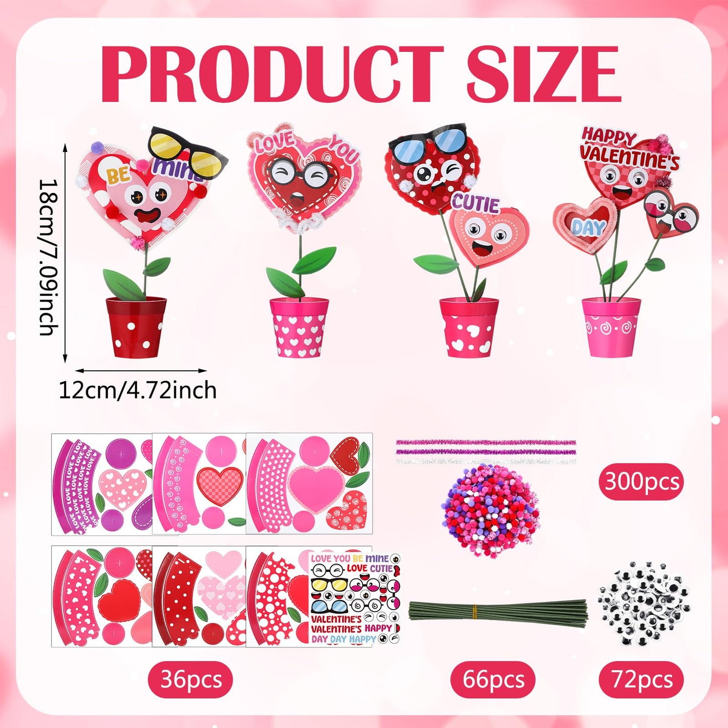 VioraWhite 36-Set Valentines Day Flowers Craft Kit – 3D Standing Heart Pots DIY Gift