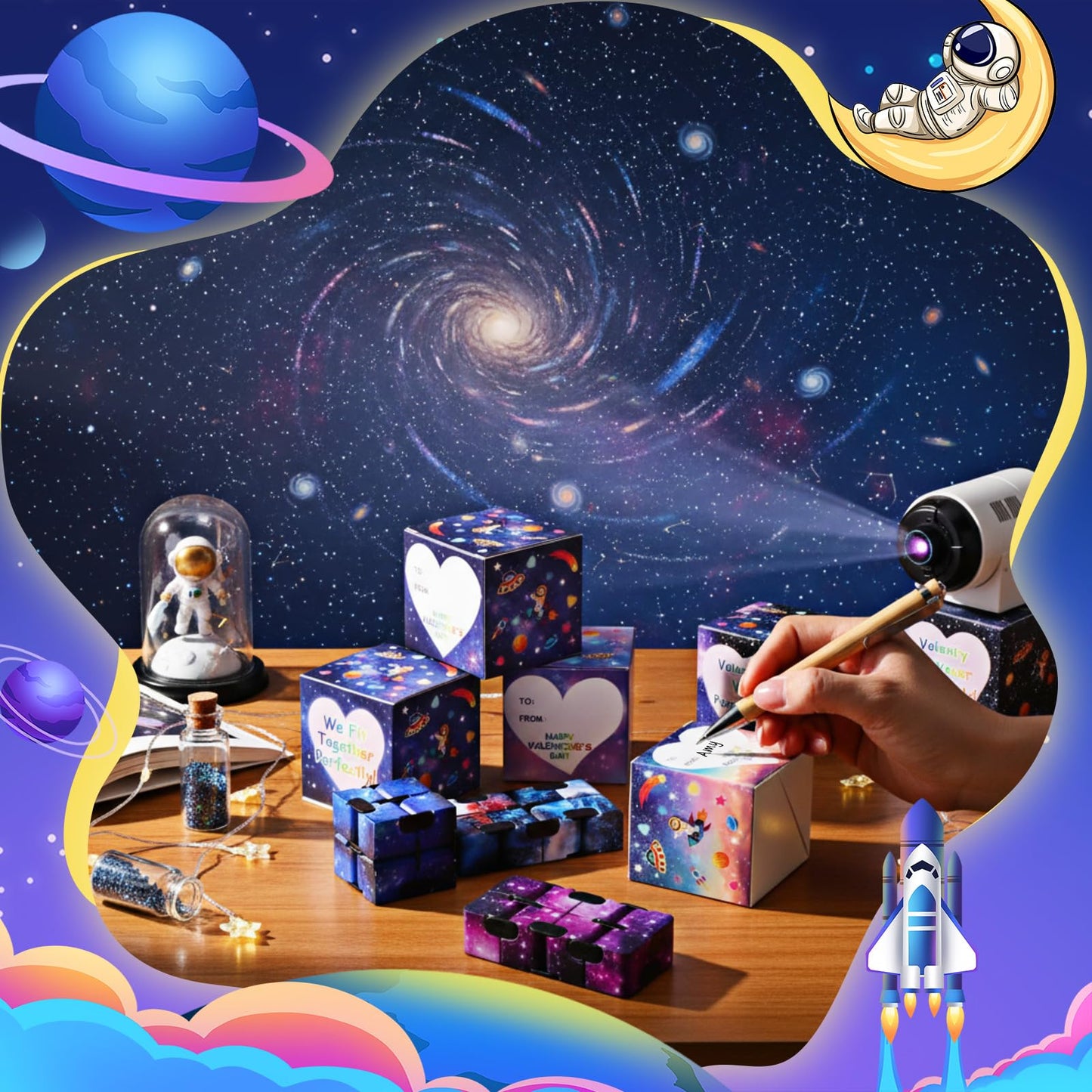 VioraWhite 28-Piece Valentines Day Stress Cube Gift Set - Starry Style
