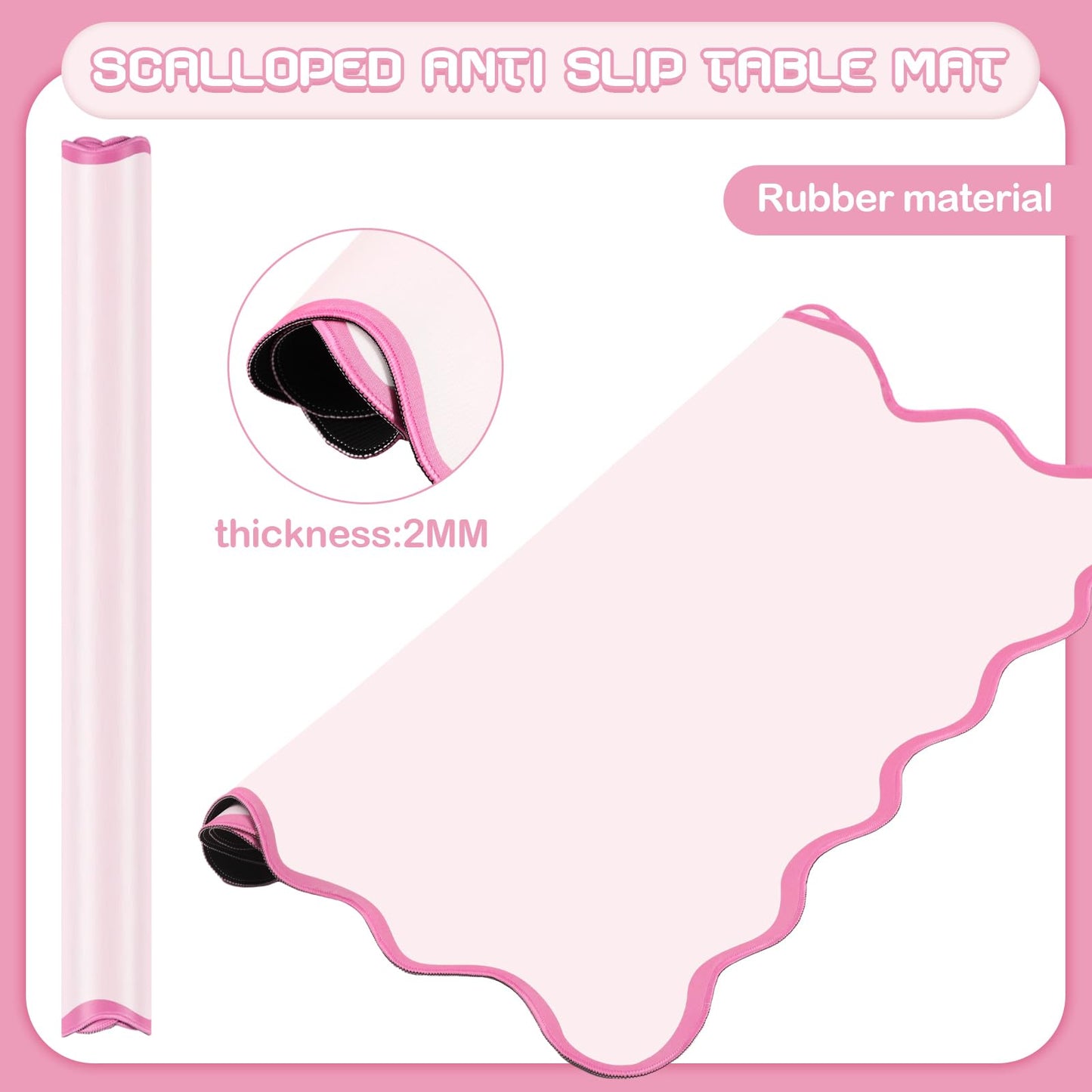 VioraWhite 21x21 Travel Mini Mahjong Mat – Pink Scalloped, Anti-Slip