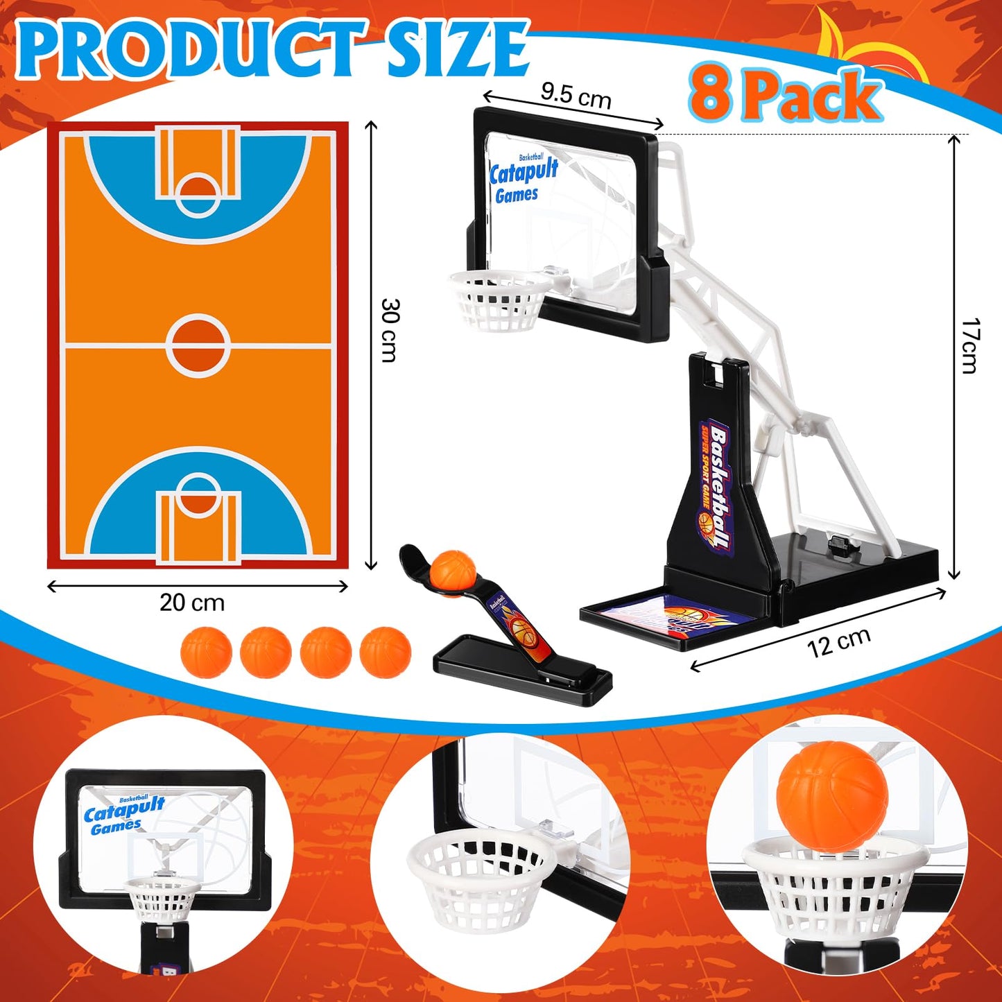 VioraWhite 8 Pack Desktop Basketball Game – Tabletop Hoop Set, Mini Balls & Stress-Relief Fun