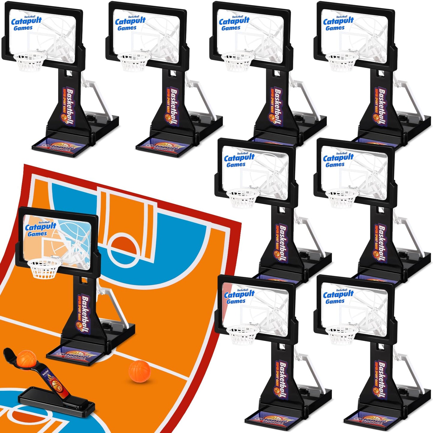 VioraWhite 8 Pack Desktop Basketball Game – Tabletop Hoop Set, Mini Balls & Stress-Relief Fun