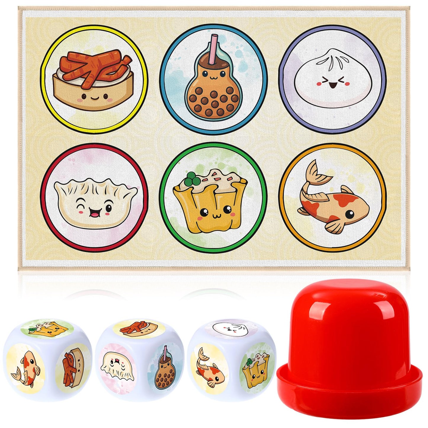 VioraWhite BAU Cua Dice Game Set — Dim Sum Themed Vietnamese Lunar New Year Mat