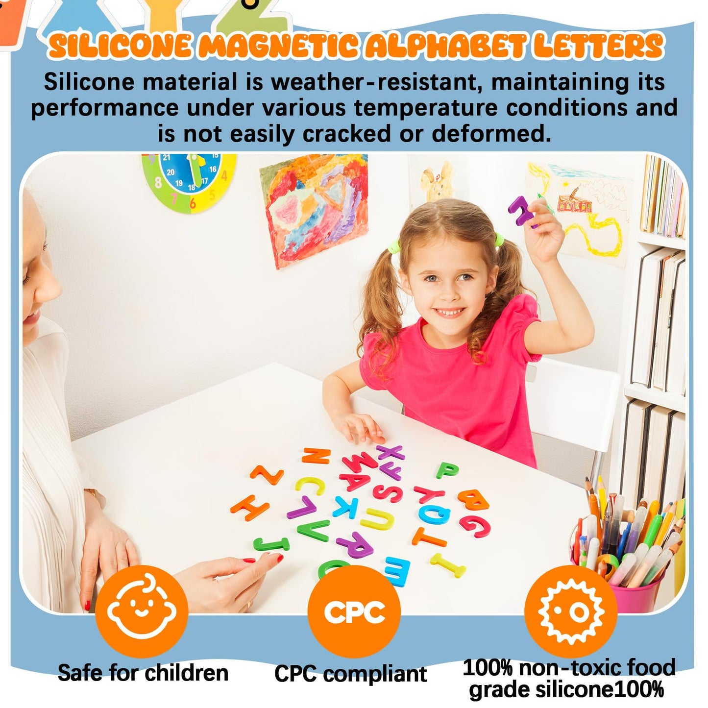 VioraWhite 26 Pcs Food Grade Silicone Alphabet Magnets – Rainbow Color Letters for Toddlers