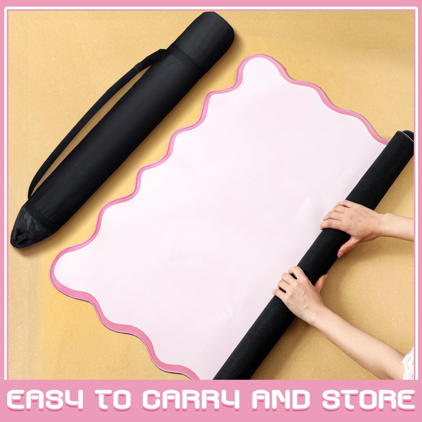 VioraWhite 21x21 Travel Mini Mahjong Mat – Pink Scalloped, Anti-Slip