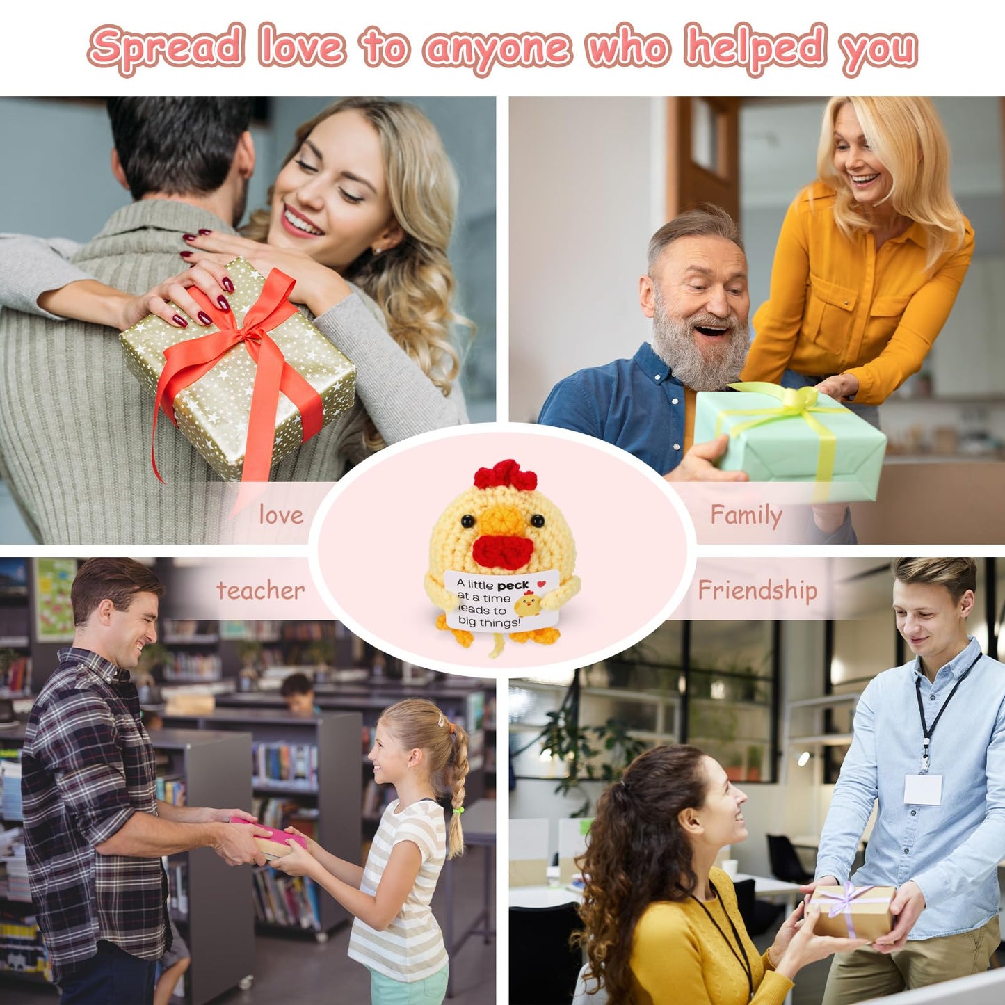 VioraWhite 9 Pcs Crochet Farm Animals with Positive Cards – Bulk Handmade Teacher Appreciation Gifts