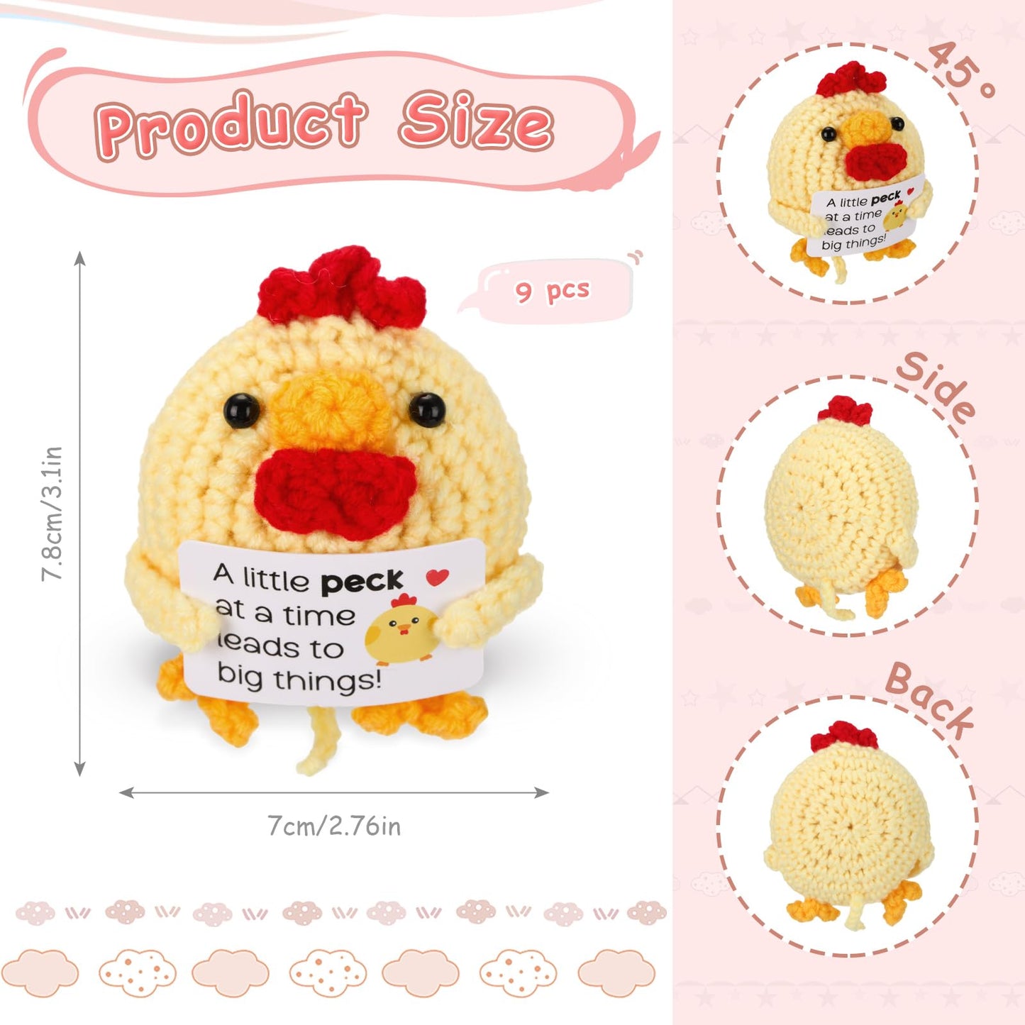 VioraWhite 9 Pcs Crochet Farm Animals with Positive Cards – Bulk Handmade Teacher Appreciation Gifts