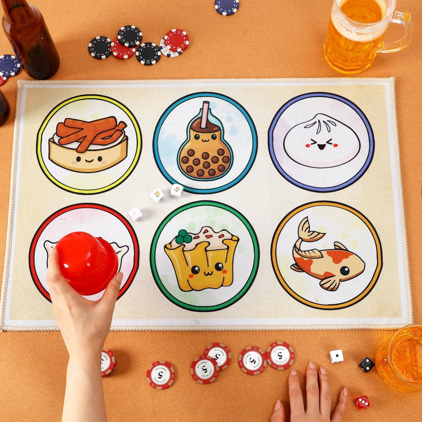 VioraWhite BAU Cua Dice Game Set — Dim Sum Themed Vietnamese Lunar New Year Mat