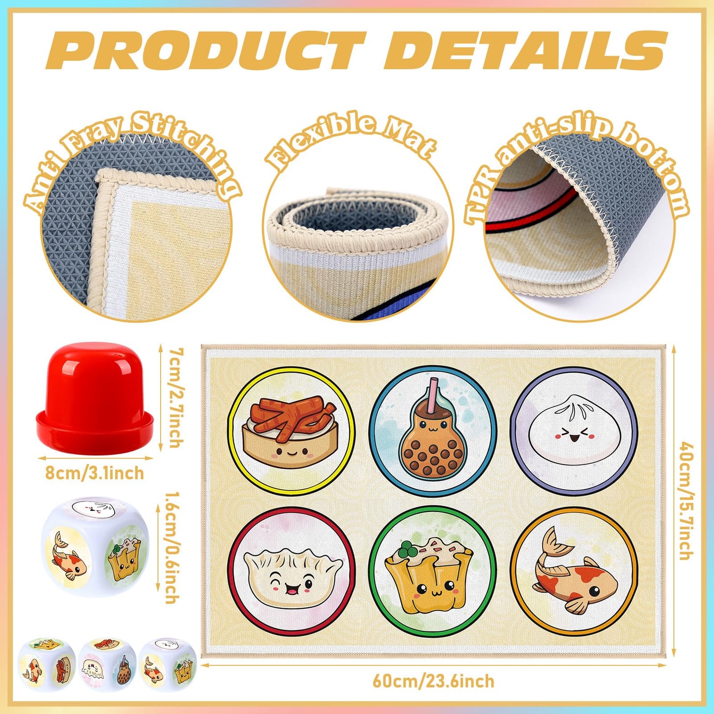 VioraWhite BAU Cua Dice Game Set — Dim Sum Themed Vietnamese Lunar New Year Mat