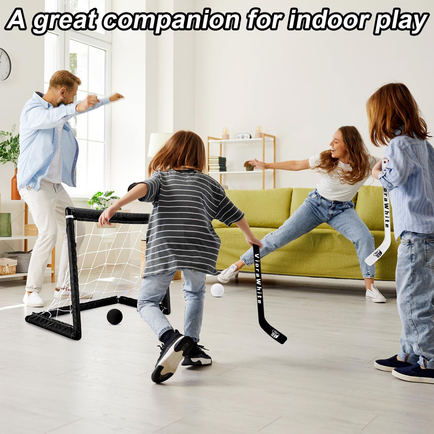 VioraWhite 8 Pcs Mini Knee Hockey Set — 4 Sticks + 4 Foam Balls for Indoor Play