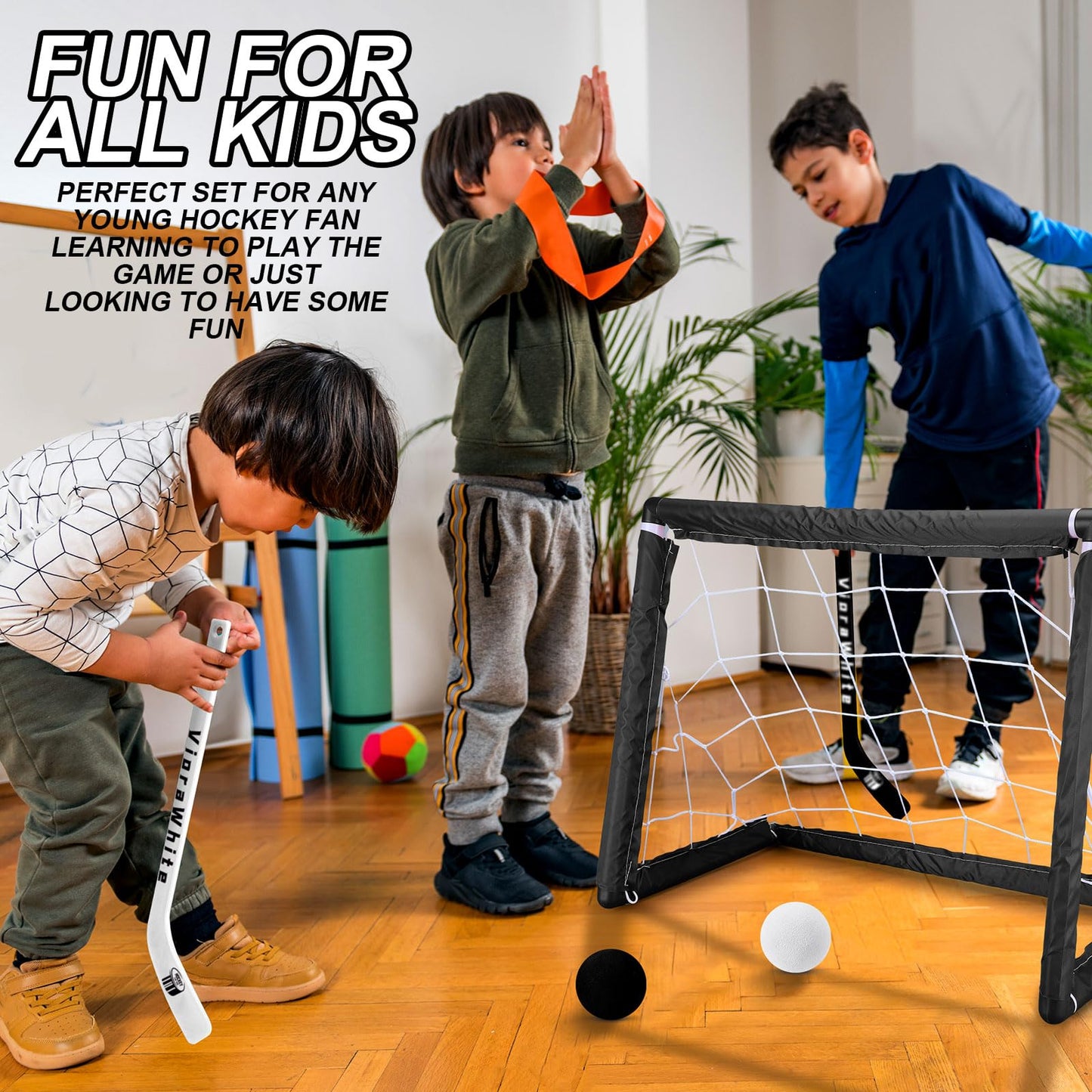 VioraWhite 8 Pcs Mini Knee Hockey Set — 4 Sticks + 4 Foam Balls for Indoor Play