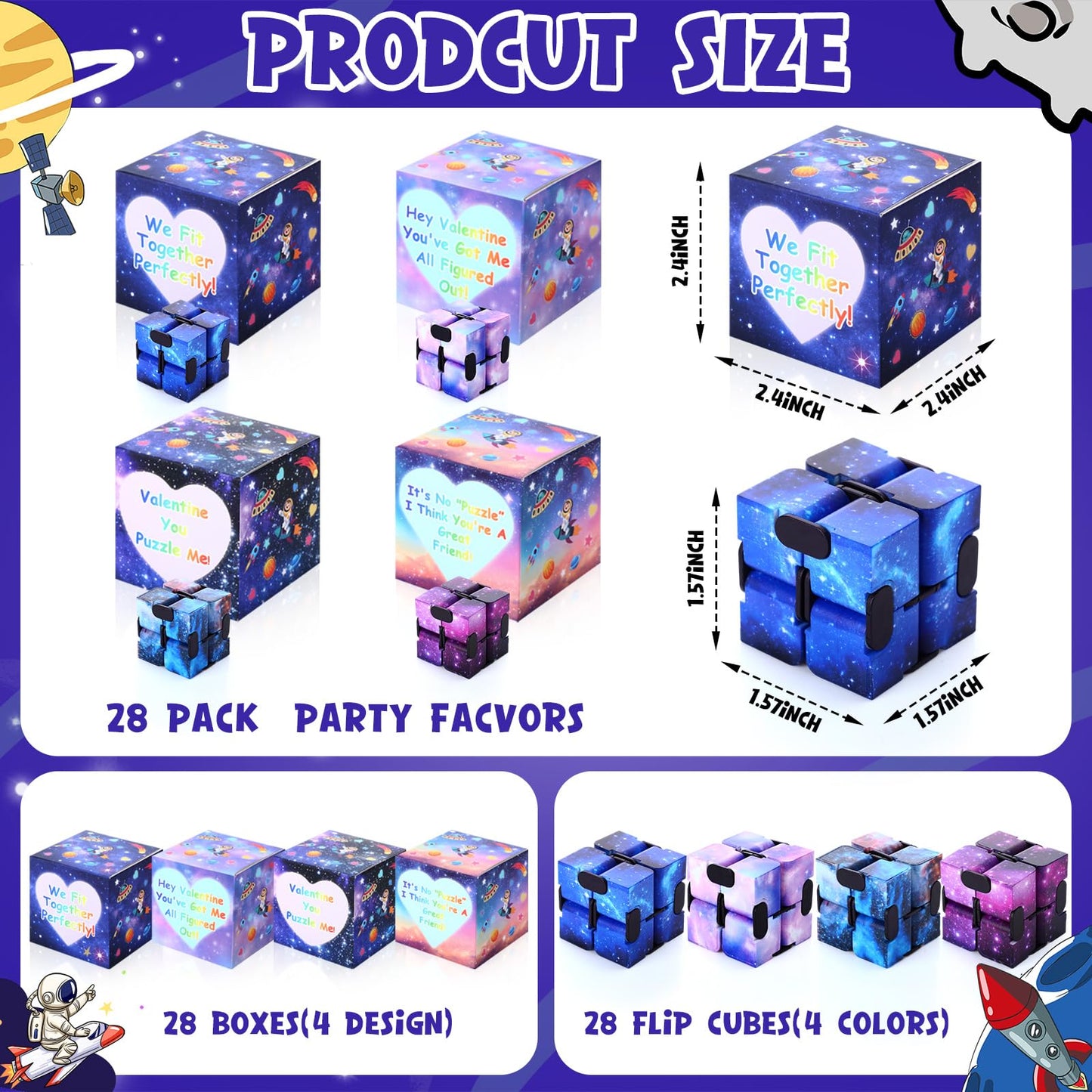 VioraWhite 28-Piece Valentines Day Stress Cube Gift Set - Starry Style