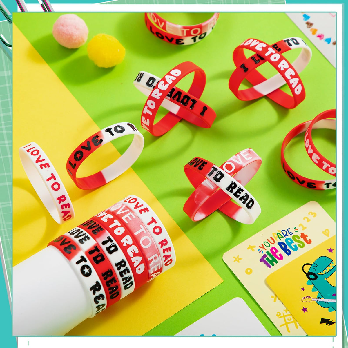 VioraWhite 60 Pcs I Love to Read Rubber Bracelets – Reading Motivation Wristbands for Kids