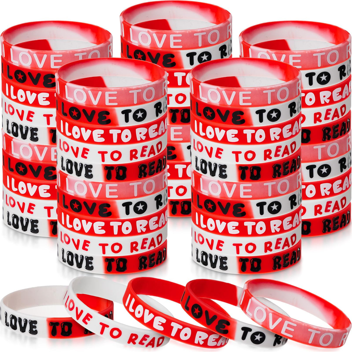 VioraWhite 60 Pcs I Love to Read Rubber Bracelets – Reading Motivation Wristbands for Kids