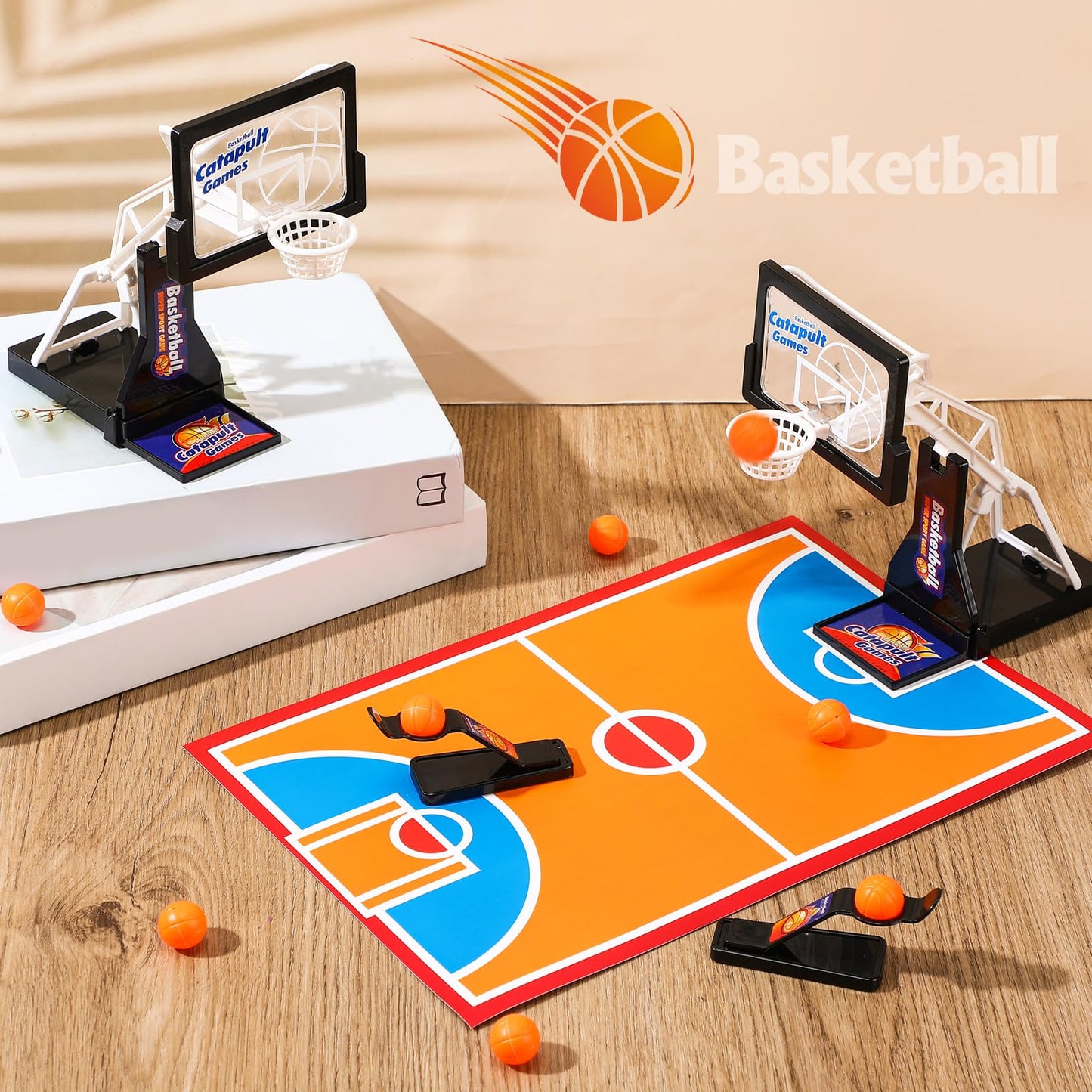 VioraWhite 8 Pack Desktop Basketball Game – Tabletop Hoop Set, Mini Balls & Stress-Relief Fun