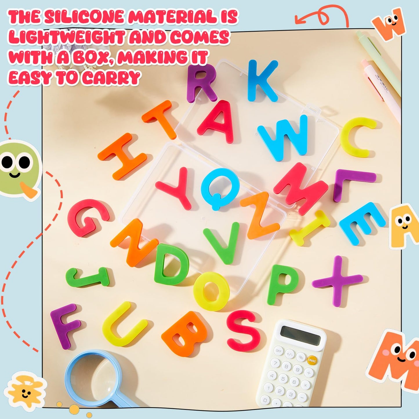 VioraWhite 26 Pcs Food Grade Silicone Alphabet Magnets – Rainbow Color Letters for Toddlers