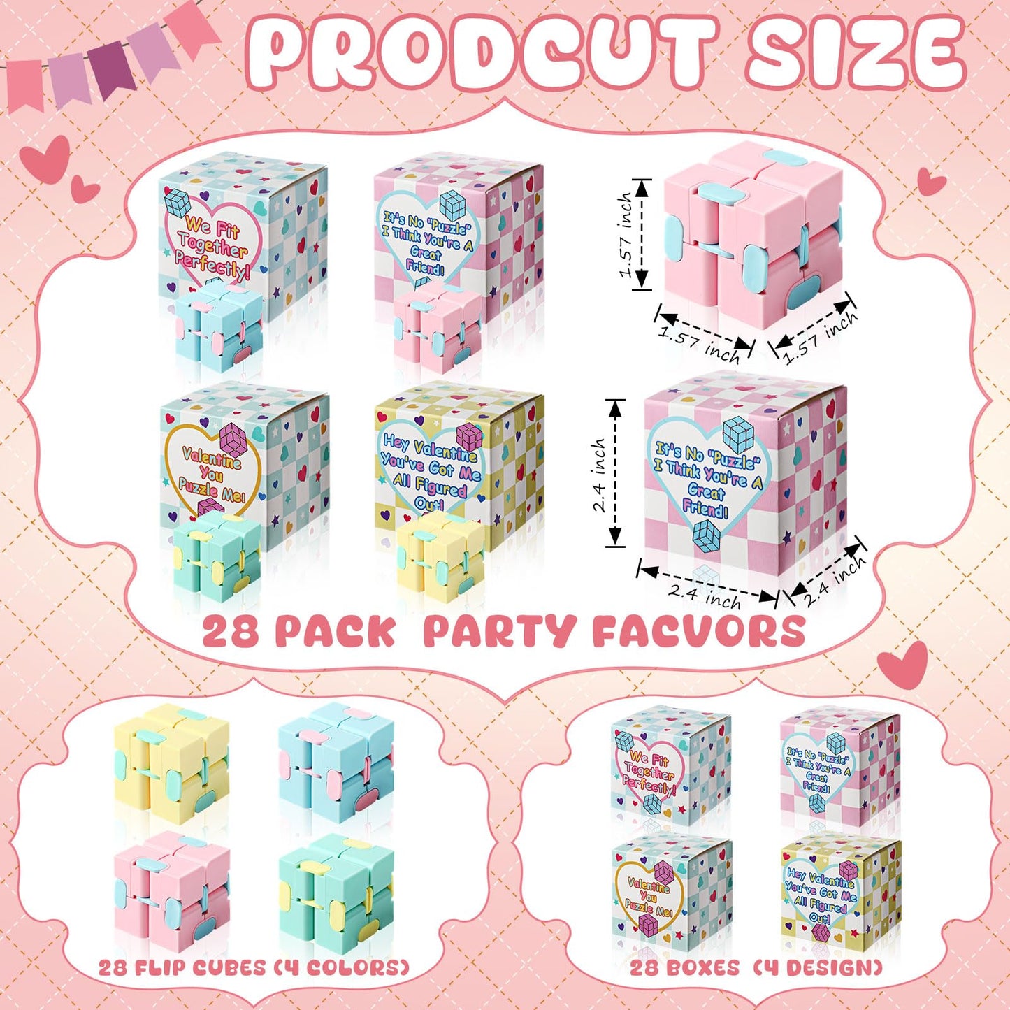VioraWhite 28-Piece Valentines Day Stress Relief Cubes with Gift Boxes | Macaron Colors
