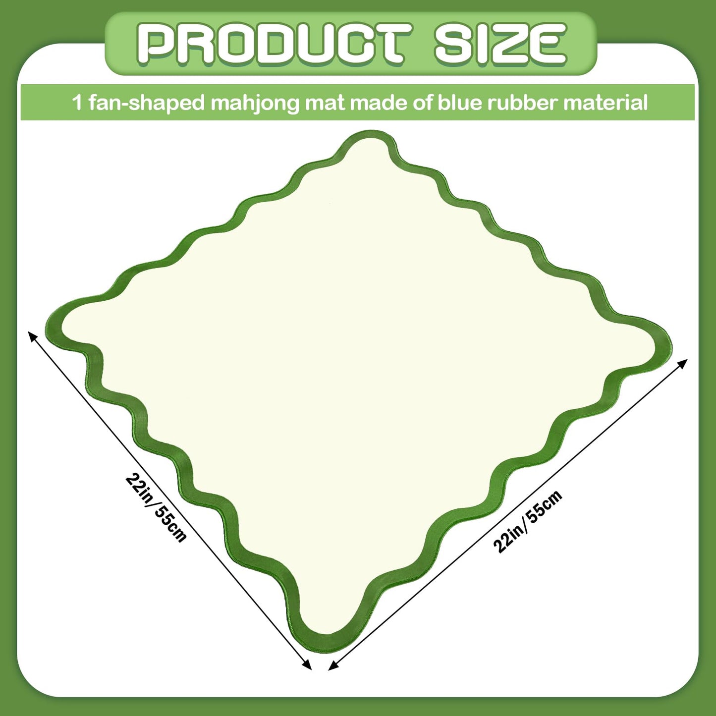 VioraWhite 21-Inch Mini Mahjong Mat for Travel - Scalloped Green, Anti-Slip, Noise-Reducing Table Game Mat