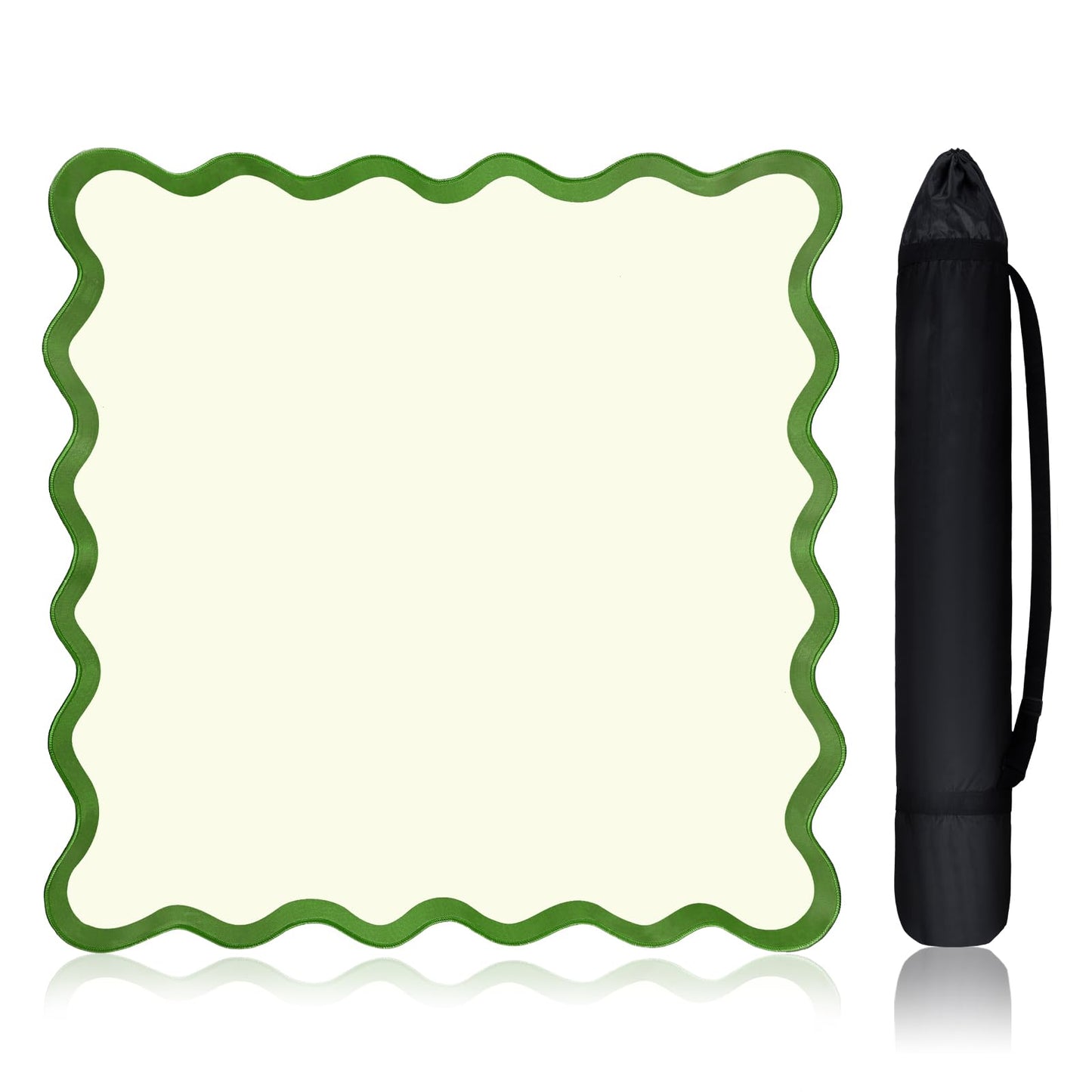 VioraWhite 21-Inch Mini Mahjong Mat for Travel - Scalloped Green, Anti-Slip, Noise-Reducing Table Game Mat