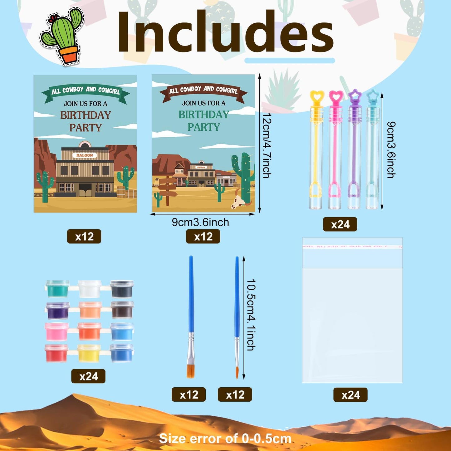 VioraWhite 24-Piece Western Cowboy Wooden Painting Kit — Party Favors & Bubble Wands