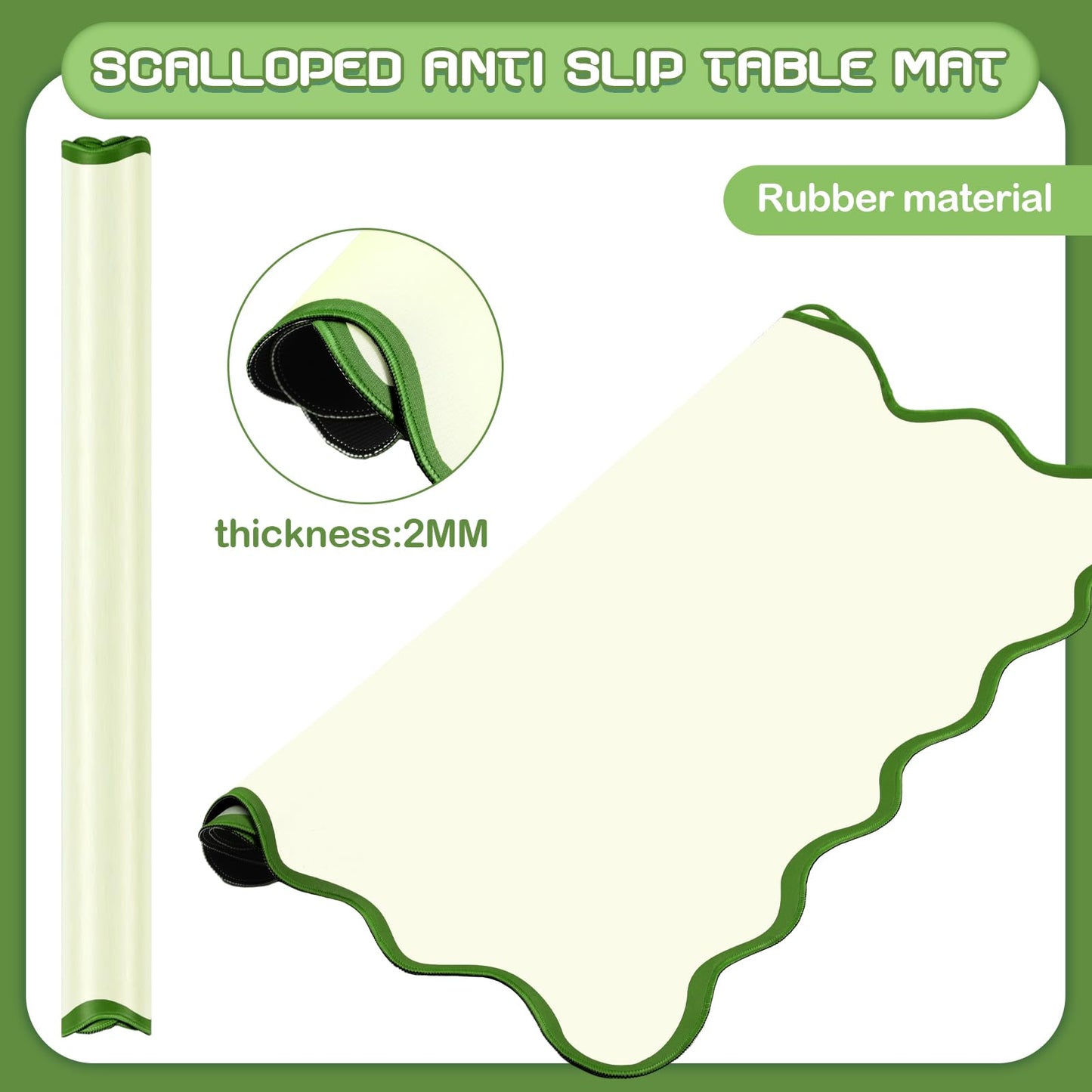 VioraWhite 21-Inch Mini Mahjong Mat for Travel - Scalloped Green, Anti-Slip, Noise-Reducing Table Game Mat