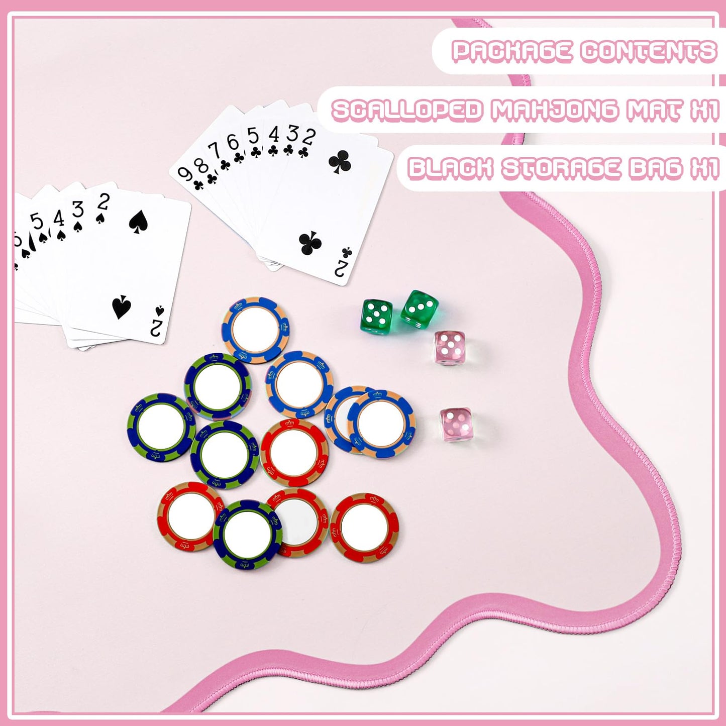 VioraWhite 21x21 Travel Mini Mahjong Mat – Pink Scalloped, Anti-Slip