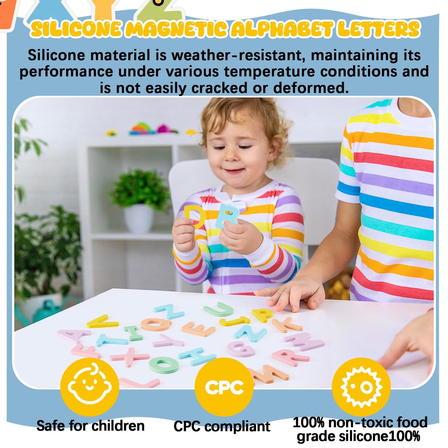 VioraWhite 26 Pcs Food Grade Silicone Letter Magnets – Alphabet Magnetic Letters for Fridge, Sealed Magnets, CPC Certified