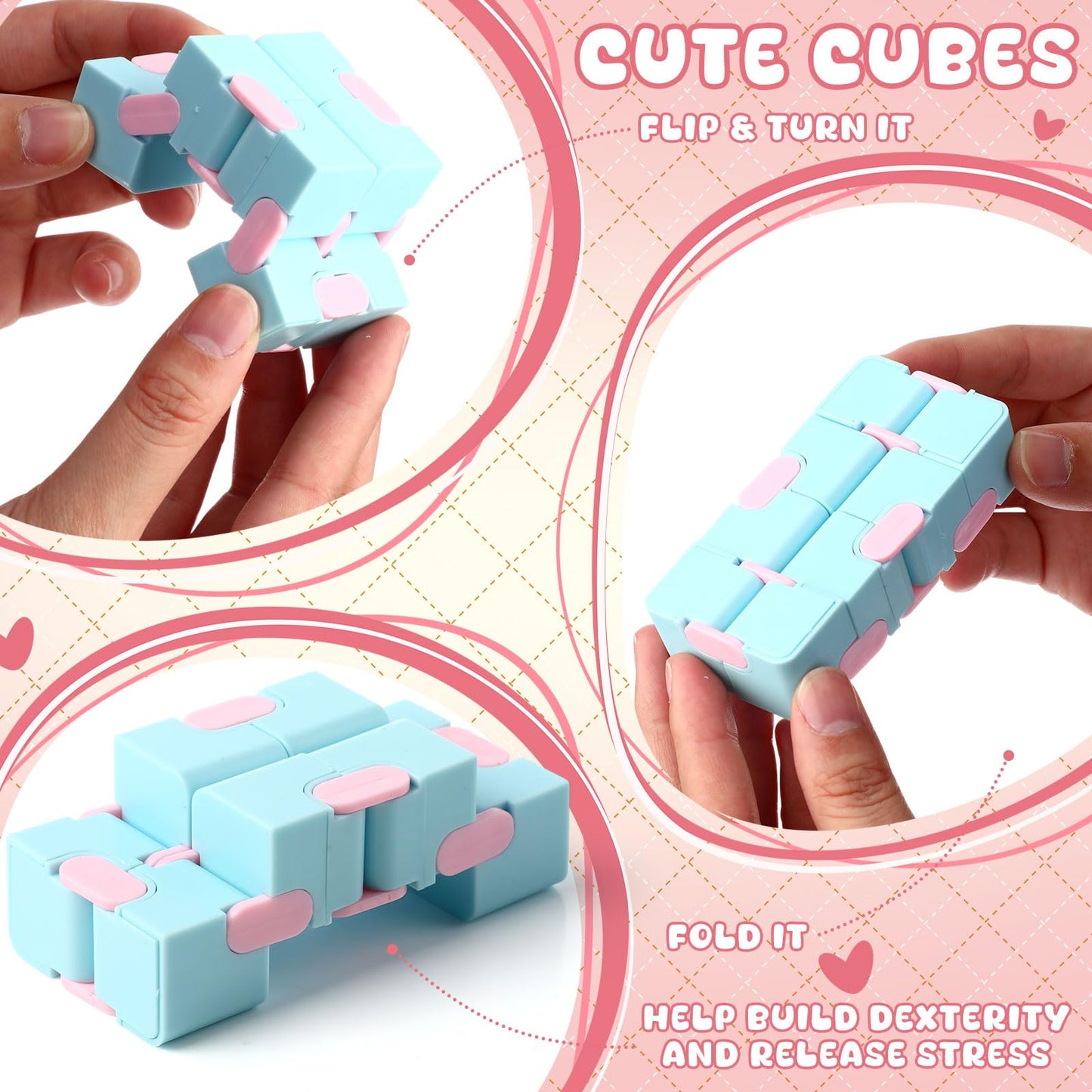 VioraWhite 28-Piece Valentines Day Stress Relief Cubes with Gift Boxes | Macaron Colors
