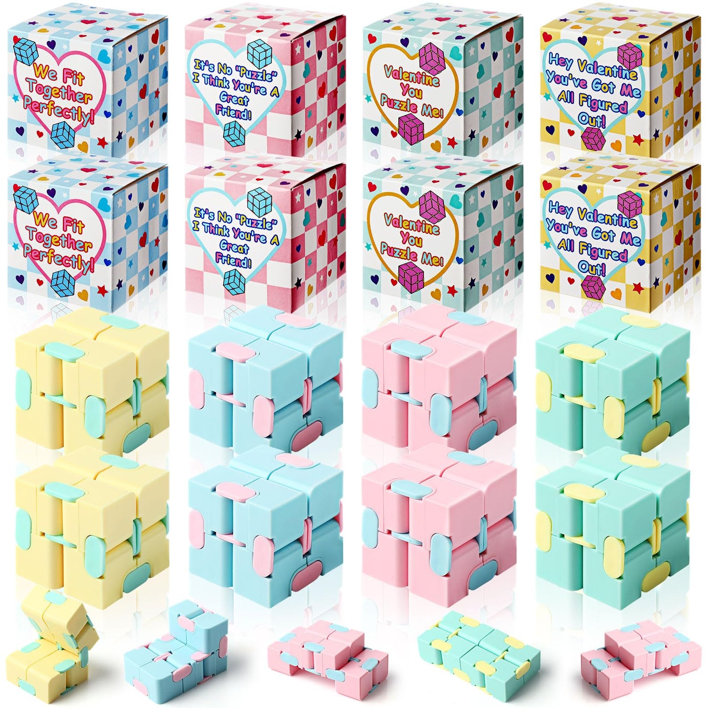 VioraWhite 28-Piece Valentines Day Stress Relief Cubes with Gift Boxes | Macaron Colors
