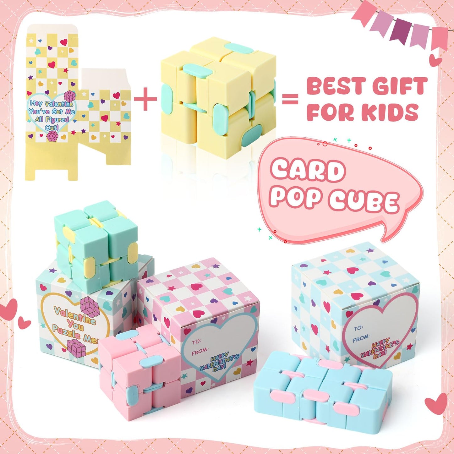 VioraWhite 28-Piece Valentines Day Stress Relief Cubes with Gift Boxes | Macaron Colors