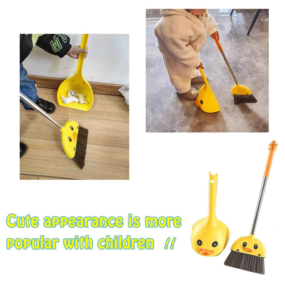 VIPAMZ Mini Broom & Dustpan Set for Kids – Cute Yellow Duck Design