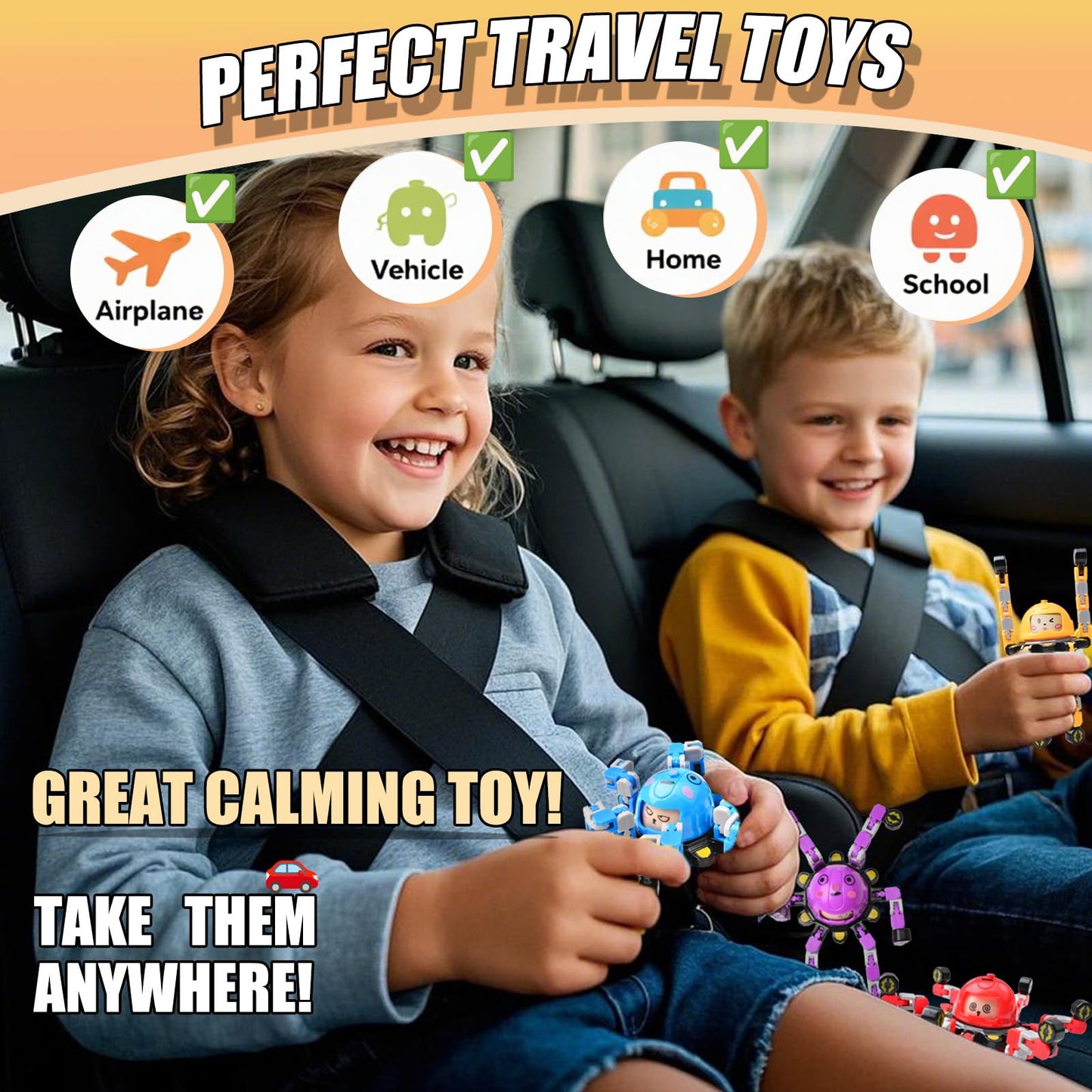 Vipctery 4Pcs Transformable Fidget Spinners – Portable Sensory Toys for Kids, Teens & Adults